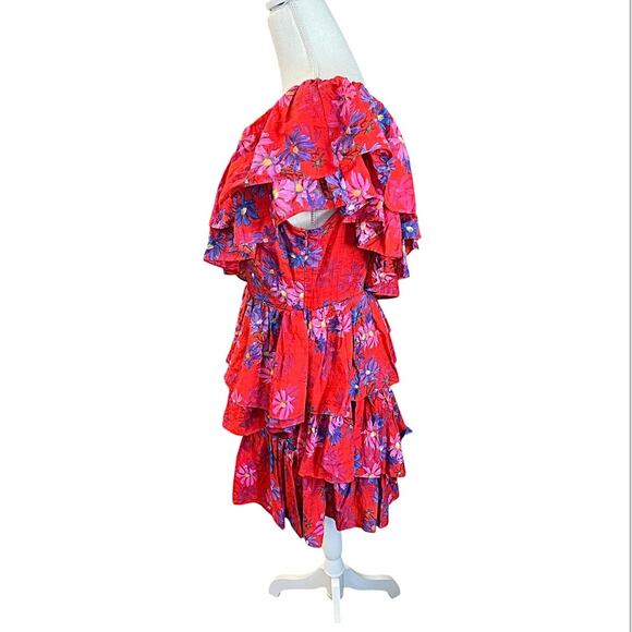 Endless Rose red floral One Shoulder Mini Dress Tiered Ruffle NEW summer - Picture 6 of 11